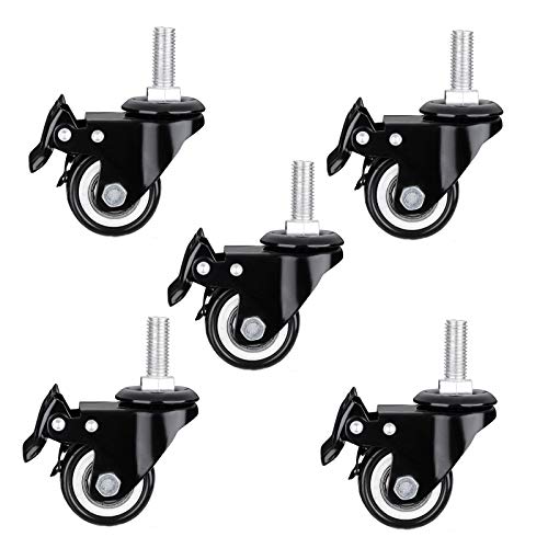 5er-Pack 75 mm Möbelrollen mit M12-Gewinde, geräuschlose Bürostuhl-Lenkrollen für Bürostuhl, Schrank, Blumentopf, Tablett, Schwarz von BOSHYUM