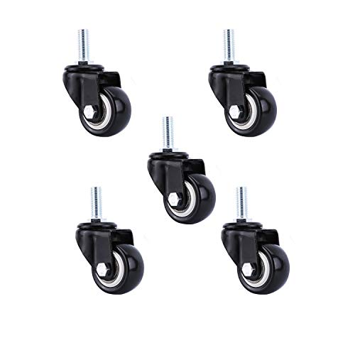 5er-Pack 75 mm Möbelrollen mit M12-Gewinde, geräuschlose Bürostuhl-Lenkrollen für Bürostuhl, Schrank, Blumentopf, Tablett, Schwarz von BOSHYUM