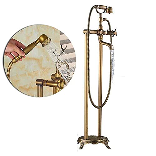 Bodenmontierter Badewannenmischer aus schwarzer Bronze mit zwei Griffen für Badewanne und Waschbecken von BOSHYUM