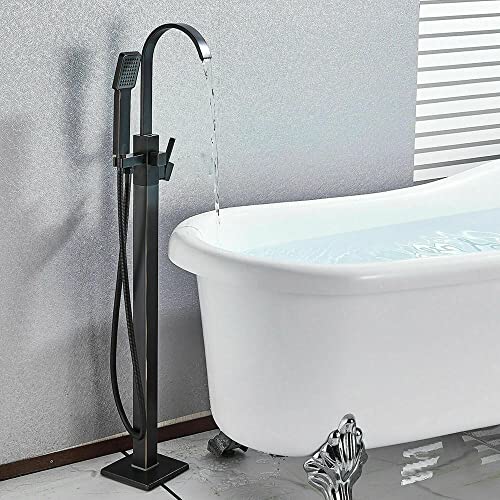 Freistehende Badewannenarmatur aus schwarzer Bronze, bodenstehender Mischbatterie für heißes und kaltes Wasser von BOSHYUM