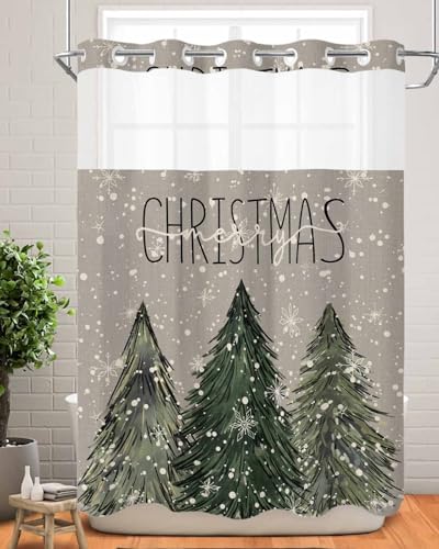 BOSIJOY Duschvorhang ohne Haken, mit einrastbarem Einsatz, Frohe Weihnachten, grüner Kiefernbaum, wasserdichter Stoff, Duschvorhänge, Winter, weiße Schneeflocke auf grauem, doppellagigem Badvorhang BOSIJOY Duschvorhang ohne Haken, mit einrastbarem Einsatz, Frohe Weihnachten, grüner Kiefernbaum, wasserdichter Stoff, Duschvorhänge, Winter, weiße Schneeflocke auf grauem, doppellagigem Badvorhang von BOSIJOY