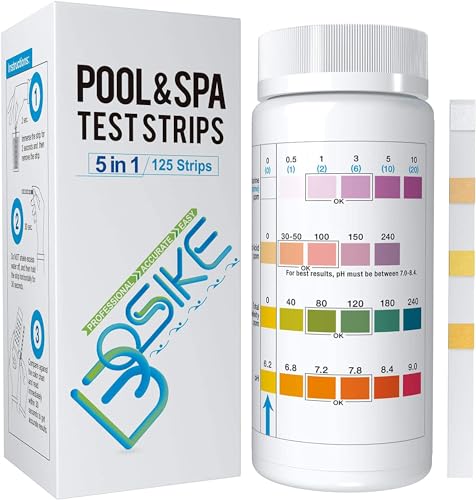 Bosike 5 in 1 Whirlpool, Pool Tester & Spa Teststreifen Set - 125 Wassertester für pH Wert, Chlor, Brom, Cyanursäure & Alkalinität von BOSIKE