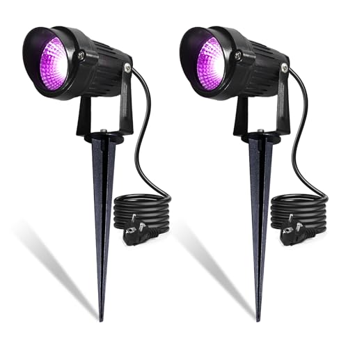 BOSITE 2er Schwarzlicht Strahler,UV Schwarzlichtlampe,LED Gartenstrahler UV mit 1.5M Kabel IP66 Wasserdicht Schwarzlicht Außen,UV Lampe für Glow Party,Halloween,Leuchtreklame,Landschaftliche,Bühne von BOSITE