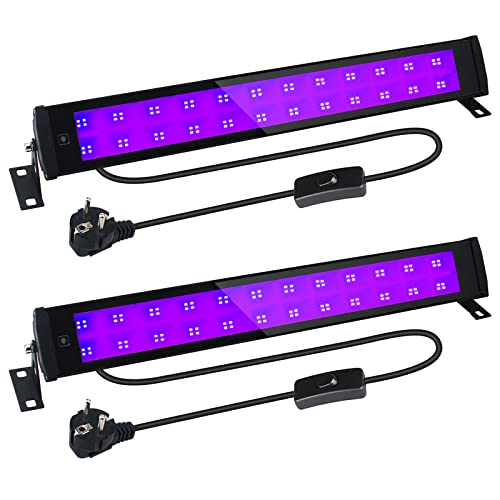 BOSITE 50W Schwarzlicht LED,2 Stücke UV Schwarzlichtlampe, IP66 Wasserdicht UV Strahler Außen mit Stecker und Schalter,Blacklight mit 96 LEDs,UV Licht Röhre für Party,Deko,Halloween von BOSITE