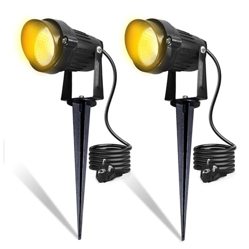 BOSITE Gartenstrahler LED mit Erdspieß 2 Stücke Gartenlampen für draußen, LED Strahler Außen 3000K Warmweiß, IP66 Wasserdicht Gartenleuchten für Rasen Wiese Baum Terrasse von BOSITE