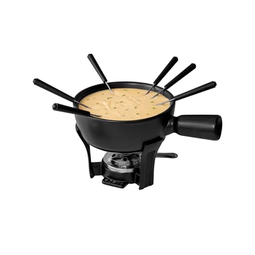 Boska Fondueset Nero - Familien (6 Fonduegabeln) - Fondue Käse auf Brenner - 1,3 L Inhalt für 875 gr Geschmolzenen Käse [Gusseisernen Untergestel mit Feuerfesten Keramiktopf] [Geeignet für Gasherd] von BOSKA