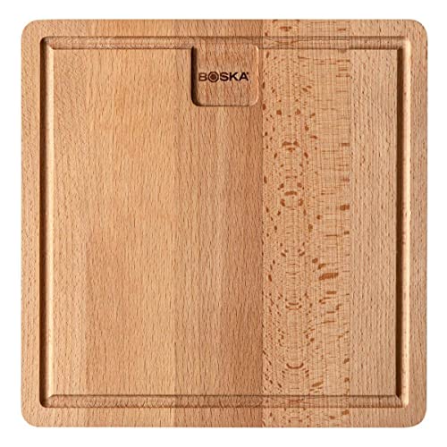 Boska Dining Board Amigo S/Servierbrett/Europäisches Buchenholz/Dinnerbrett mit Auffangrinne / 23x23 cm von BOSKA