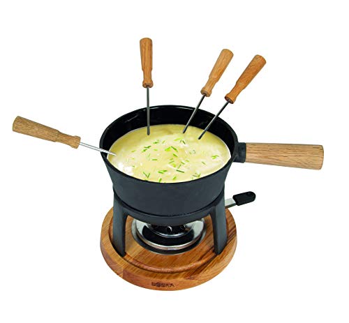 Boska Fondue Set Pro - 4 Personen - Käsefondue Teelichter mit Stil - 1,2 L Inhalt für 875 gr Geschmolzenen Käse [ink. Fonduegabeln] [Stabile, Eichenholz und Edelstahl] von BOSKA