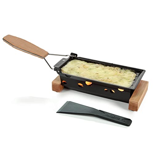 Boska Raclette 2 Personen Oslo - Mini raclette für Zwei Teelichter - Charakteristisch Holz mit Spachtel [Verleih Leckereien mit Geschmolzenem Käse oder Gegrilltem Gemüse] [Antihaftbeschichtung] von BOSKA