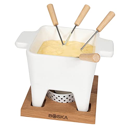 Boska Tapas Fondue Bianco L/Für Käsefondue & Saucen/Kleines Fondue-Set/Mit Untergestell & Teelicht/Mikrowellen- & spülmaschinenfest / 600 ml von BOSKA