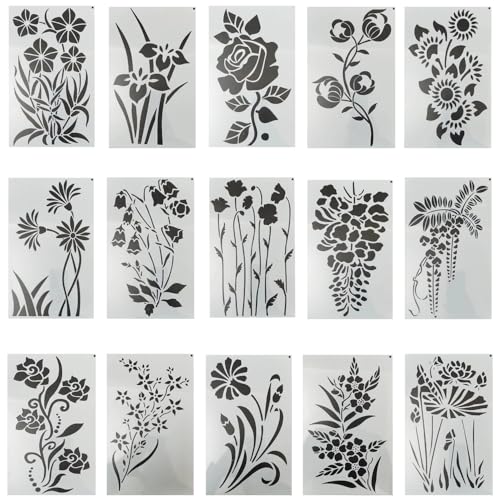 Crafts 15 Stück Blumen-Schablonen, BOSOIRSOU Pflanzen-Rosen-Schablonen-Vorlagen, botanische Blätter, Zeichnungsvorlagen für Bastelarbeiten, Scrapbooking, Malen auf Wandholz Crafts 15 Stück Blumen-Schablonen, BOSOIRSOU Pflanzen-Rosen-Schablonen-Vorlagen, botanische Blätter, Zeichnungsvorlagen für Bastelarbeiten, Scrapbooking, Malen auf Wandholz von BOSOIRSOU