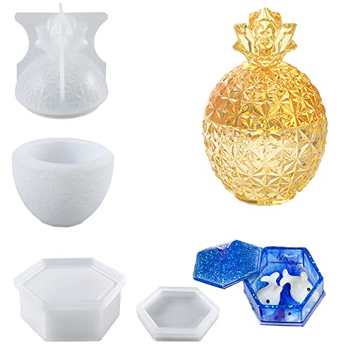 2 Stück Aufbewahrungsbox Silikonharzformen, BOSOIRSOU Ananas Form Schmuckkästchen Form Organizer mit Deckel Epoxy Casting Supplies für Seife Kerze Halter Trinket Box Home Decor Supplies von BOSOIRSOU