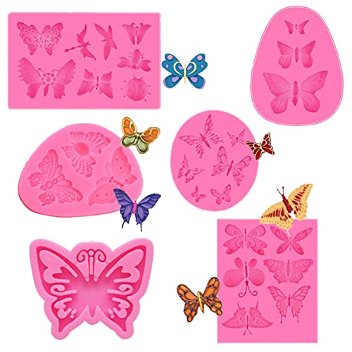 6 Stück Schmetterlings-Silikonformen, BOSOIRSOU Antihaft-Backform, Fondantform für Cupcake-Kuchen-Dekoration, Gummibärchen, Pralinen, Polymer-Tonherstellung – Pink von BOSOIRSOU