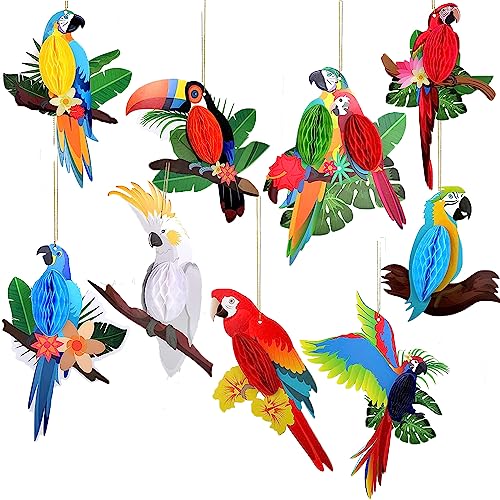 9 Stück Tropische Vögel Wabenausschnitte, Hängend Papagei Papier Ausschnitte Hawaii Sommer Strand Luau-Party Dekorationen Safari Klassenzimmer Dekoration Regenwald Dschungel Dekoration von BOSOIRSOU
