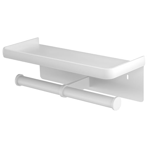 Toilettenpapierhalter mit Ablage, wandmontiertes Design für Doppelrollen, hochwertige Metallkonstruktion mit weißem Finish, 260 mm Regal für organisiertes Badezimmer Toilettenpapierhalter mit Ablage, wandmontiertes Design für Doppelrollen, hochwertige Metallkonstruktion mit weißem Finish, 260 mm Regal für organisiertes Badezimmer von BOSREROY