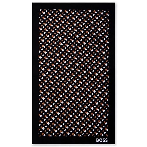 BOSS Monogram-Print Beach Towel in Cotton Velvet, Black BOSS Monogram-Print Beach Towel in Cotton Velvet, Black von BOSS