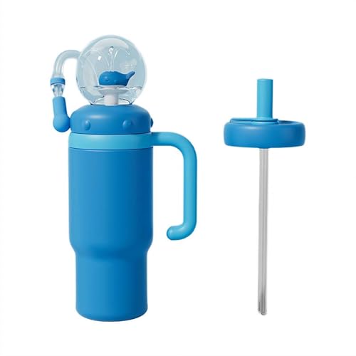 BOSSETY 24oz Whale Fountain Tumbler mit Griff, Isolierte Edelstahl Walbrunnen Tumbler mit Strohhalm und 2 Deckel, Wal-Wasserflasche Trinkbecher für Reisen und den täglichen Gebrauch (B) von BOSSETY