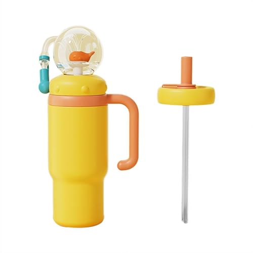 BOSSETY 24oz Whale Fountain Tumbler mit Griff, Isolierte Edelstahl Walbrunnen Tumbler mit Strohhalm und 2 Deckel, Wal-Wasserflasche Trinkbecher für Reisen und den täglichen Gebrauch (D) von BOSSETY