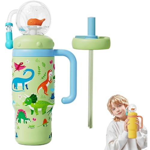 BOSSETY 24oz Whale Fountain Tumbler mit Griff, Isolierte Edelstahl Walbrunnen Tumbler mit Strohhalm und 2 Deckel, Wal-Wasserflasche Trinkbecher für Reisen und den täglichen Gebrauch (F) von BOSSETY