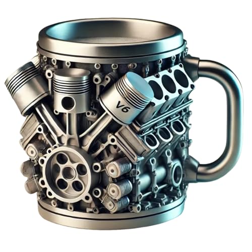 V6 V8 Motorbecher Edelstahl Becher - Personalized 3D Retro Kaffeetasse für Rennsportbegeisterte und Autofans Motoren trinken Tassen Kaffeetasse für Zuhause, Studio, Reisen (V6) von BOSSETY
