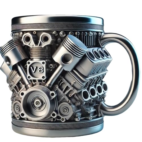 V6 V8 Motorbecher Edelstahl Becher - Personalized 3D Retro Kaffeetasse für Rennsportbegeisterte und Autofans Motoren trinken Tassen Kaffeetasse für Zuhause, Studio, Reisen (V8) von BOSSETY
