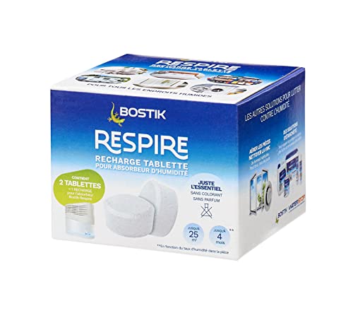 Bostik RESPIRE 2 Nachfülltabs je 250 g für Luftentfeuchter, Farbstoff- und Parfümfreie Tabs für Haus, Wohnung und Wohnwagen, für Räume bis 25m², 2x250g Nachfülltabs für Luftentfeuchter von BOSTIK