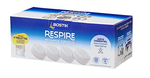 Bostik RESPIRE 4 Nachfülltabs je 250 g für Luftentfeuchter, Farbstoff- und Parfümfreie Tabs für Haus, Wohnung und Wohnwagen, für Räume bis 25m², 4x250g Nachfülltabs für Luftentfeuchter von BOSTIK