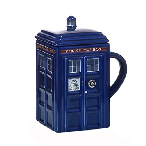 BOSUGE Exquisite Keramik, Doctor Who Tardis Keramiktasse mit Deckel, 500 ml, Keramiktasse for Kaffee, Milch, Cappuccino, Tee, lustige Keramik-Kaffeetasse, Geschenk, Porzellantasse, Trinkbecher von BOSUGE