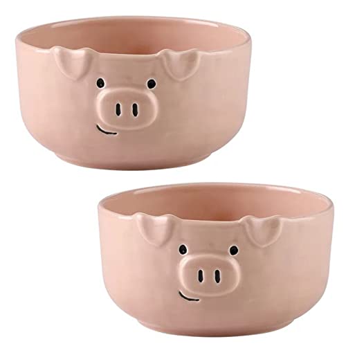 Exquisite Keramikschale, Keramik-Müslischalen 2er-Set, kleine Cartoon-Suppenschüsseln, Kawaii-Cartoon-Frühstücksschalen-Bär-1000 ml (Farbe: Schwein, Größe: 1000 ml 34 oz) von BOSUGE