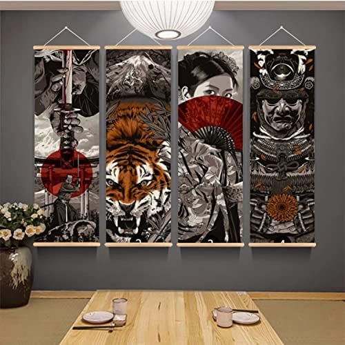 Rollbild, 4 Stück Japanisches Bushido-Wandkunst-Dekor, Ukiyoe-Samurai-Tattoo-Poster und Drucke, Rollbild aus Holz, Kunstwerk, Wandbehang, Banner for Wohnzimmer, Schlafzimmer (15.7''X47.3'') (Size : 3 von BOSUGE