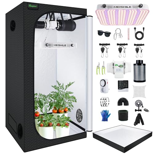 BOSYTRO Growzelt Komplettset, Led Grow Tent Kit, 200W LED Grow Lampe Vollspektrum,Komplettes Hydroponics 600D Growing Tent Kit, Belüftungssystem Thermo-Growboxen für den Gartenanbau von BOSYTRO