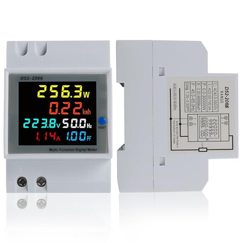 BOSYTRO Stromzähler Hutschiene 1 Phasig, LCD Digitaler Energiezähler AC40-300V 100A 6 in 1 Multifunktionaler Wechselstromzähler KWh Zähler, Amperemeter Voltmeter DIN, Geschlossenem Typ CT von BOSYTRO