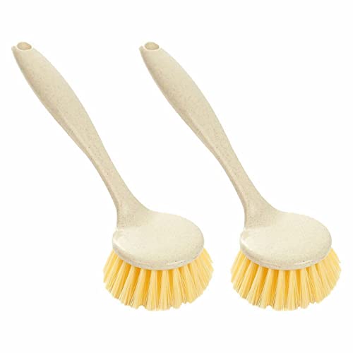 2 Stück Spülbürsten mit Küche Spülbürsten Spülbürsten mit Borsten Beige Spülbürsten für Geschirr Pfannen Töpfe und Spülen Flaschenreiniger Bürste Mit Schwamm (Yellow, One Size) von BOTCAM