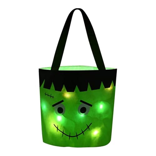 BOTCAM Halloween Süßigkeiten LED Leuchten Eimer Wiederverwendbare Süßigkeiten Korb Stoff Für Halloween Eventzelte 20x30 Überdachungsseitenwände (Green, A) von BOTCAM