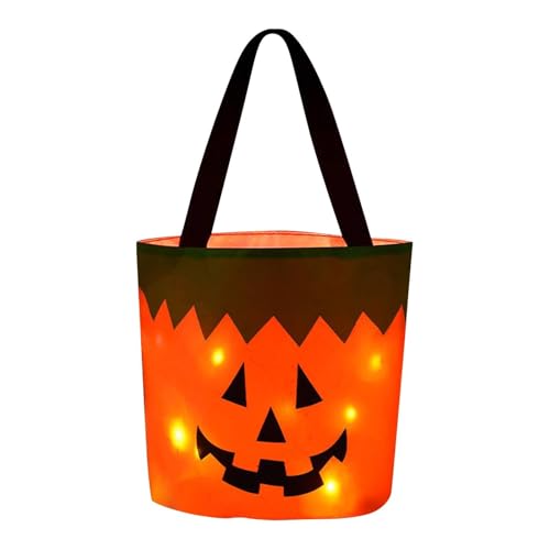 BOTCAM Halloween Süßigkeiten LED Leuchten Eimer Wiederverwendbare Süßigkeiten Korb Stoff Für Halloween Eventzelte 20x30 Überdachungsseitenwände (Orange, A) von BOTCAM