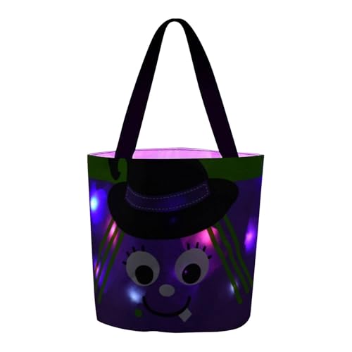 BOTCAM Halloween Süßigkeiten LED Leuchten Eimer Wiederverwendbare Süßigkeiten Korb Stoff Für Halloween Eventzelte 20x30 Überdachungsseitenwände (Purple, A) von BOTCAM