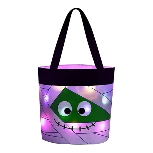 BOTCAM Halloween Süßigkeiten LED Leuchten Eimer Wiederverwendbare Süßigkeiten Korb Stoff Für Halloween Eventzelte 20x30 Überdachungsseitenwände (White, A) von BOTCAM