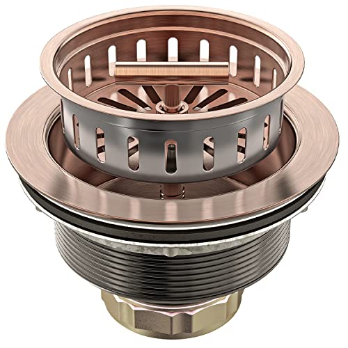 BOTEMY B9171 Kupfer-Küchenspüle-Ablauf-Set 3 1/2 Spülbeckensieb für Küchenspüle mit Edelstahl-Sieb-Stopper Ablaufgarnitur Korb Sieb passend für Standard-Spülbecken-Ablaufloch (antikes Kupfer) von BOTEMY
