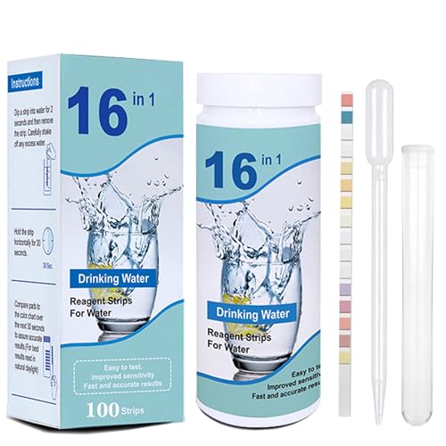 100 Stück Wassertest Aquarium Teststreifen: 16 in 1 Teststreifen Aquarium Streifen Aquarium Test Kit zum Testen von Eisen, Kupfer, Nitrit, Nitrat, Chlor, Gesamthärte, Gesamtalkalität, Karbonat, pH von BOTEWO