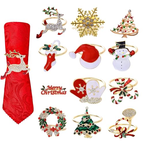 12 Stück Weihnachten Serviettenringe: Weihnachten Serviettenringe Halter Xmas Servietten schnallen Tischdekoration für Weihnachten Abendessen Party (A, M) von BOTEWO