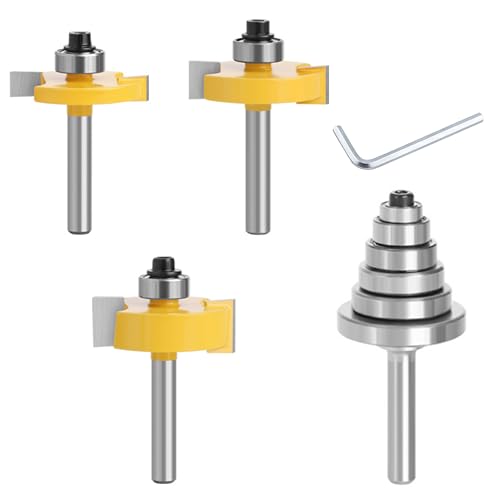 3 Stück Planfräser 1/4 Zoll Schaft: Oberfräse Fräser Set T-Nutfräser Scheibennutfräser Fräser mit 6 Einstellbaren Lagern T Nut Fräser für die Holzarbeiten von BOTEWO
