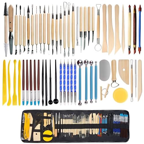 61 Stück Modellierwerkzeug Set: Töpferwerkzeug Ton Werkzeug Modellierwerkzeug set mit Eine Aufbewahrungstasche für Skulptur, Töpfern Künstler, Anfänger, DIY Kunsthandwerk von BOTEWO