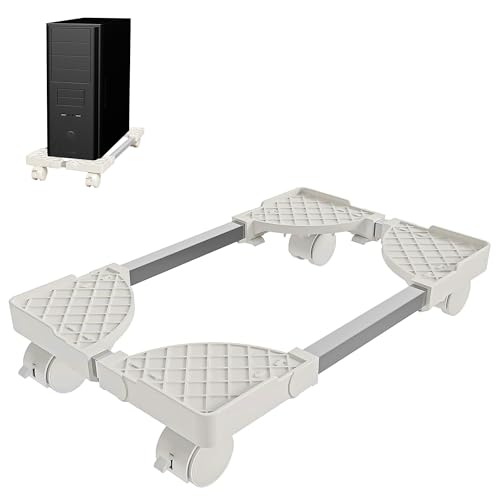 BOTEWO Mobiler Aluminium CPU Ständer für PC: PC Tower Ständer - Computer Rollwagen, Computerständer mit Rollen (Weiß) von BOTEWO