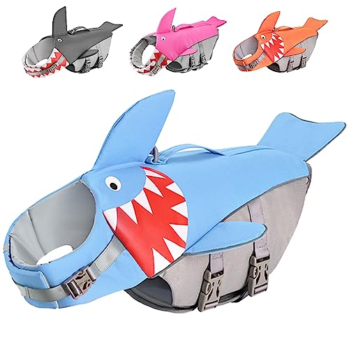 Hunde Schwimmweste: Haifisch Hunde schwimmweste, wasserdichtem Schwimmhilfe Hundelebensretter Mit Griff und Reflektoren für Haustier Schwimmen Rafting Boot Fahren Surfen Training Gewässern (Blau XL) von BOTEWO