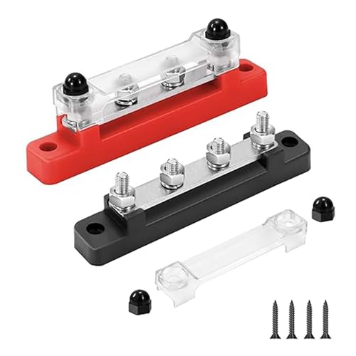 Sammelschiene 12V-48V mit Abdeckung: 2 Stück DC Sammelschiene Verteilerblock Busbar mit 4 x M6 Anschlussbolzen Stromschiene für Auto RV Boot Marine Sammelschiene 12V-48V mit Abdeckung: 2 Stück DC Sammelschiene Verteilerblock Busbar mit 4 x M6 Anschlussbolzen Stromschiene für Auto RV Boot Marine von BOTEWO