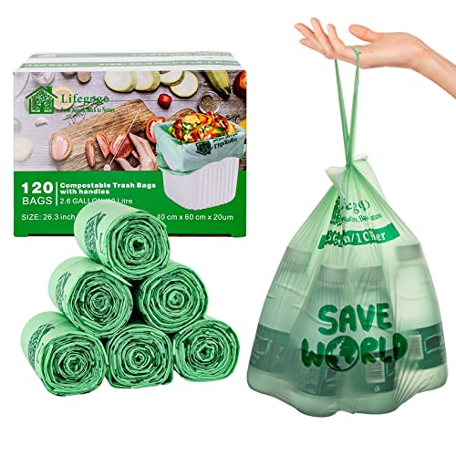 kompostierbare Biomüllbeutel mit Henkel: 120 Stück für den Heim Kompost - 10L Küchen Abfallbeutel von BOTEWO