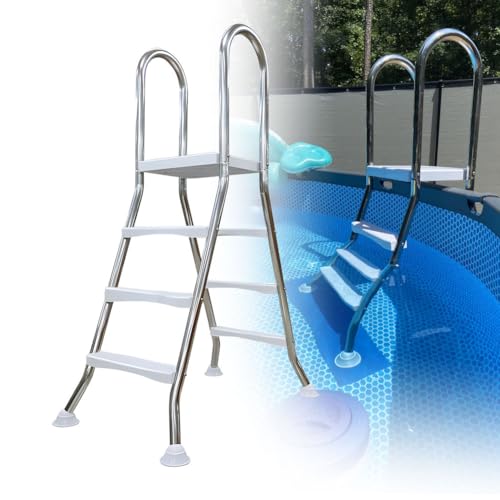 110cm robuste Poolleiter aus Edelstahl 304 doppelseitige oberirdische Poolleiter 3 Stufen Pooltreppe über dem Boden Pooltreppe über dem Boden robuste rutschfeste Leiter mit Einer,43 inch von BOTOWI