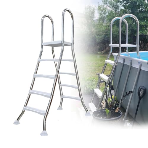 135cm robuste Poolleiter aus Edelstahl 304 doppelseitige oberirdische Poolleiter 4 Stufen Pooltreppe über dem Boden Pooltreppe über dem Boden robuste rutschfeste Leiter mit Einer,53 inch von BOTOWI