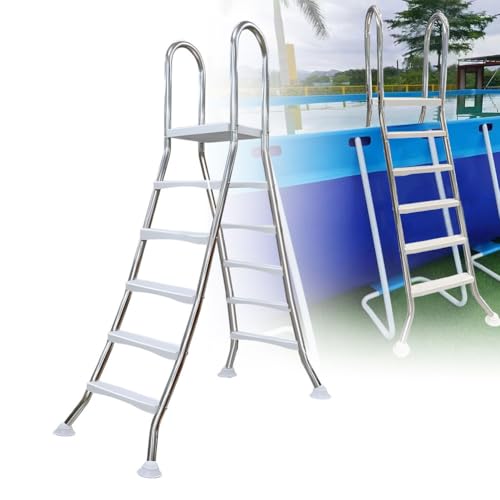 160cm robuste Poolleiter aus Edelstahl 304 doppelseitige oberirdische Poolleiter 5 Stufen Pooltreppe über dem Boden Pooltreppe über dem Boden robuste rutschfeste Leiter mit Einer,63 inch von BOTOWI