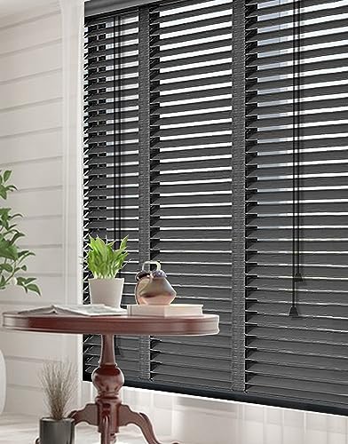 BOTOWI 60~140 cm Maßgeschneiderte Jalousien Holz Jalousie Holzjalousie Schwarze Holzfenster Jalousien, Fenster Rollos für Innen, Innenjalousien Jalousien, Verdunkelungsrollos,Schwarz,100Wx200L(cm) von BOTOWI
